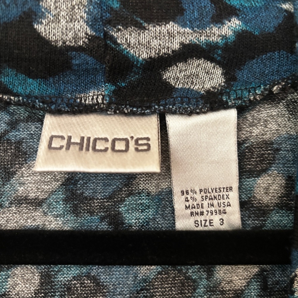 Chico's Size 3 Teal and Black Knit Open Front Waterfall Cardigan Chicos Size XL - Picture 4 of 10